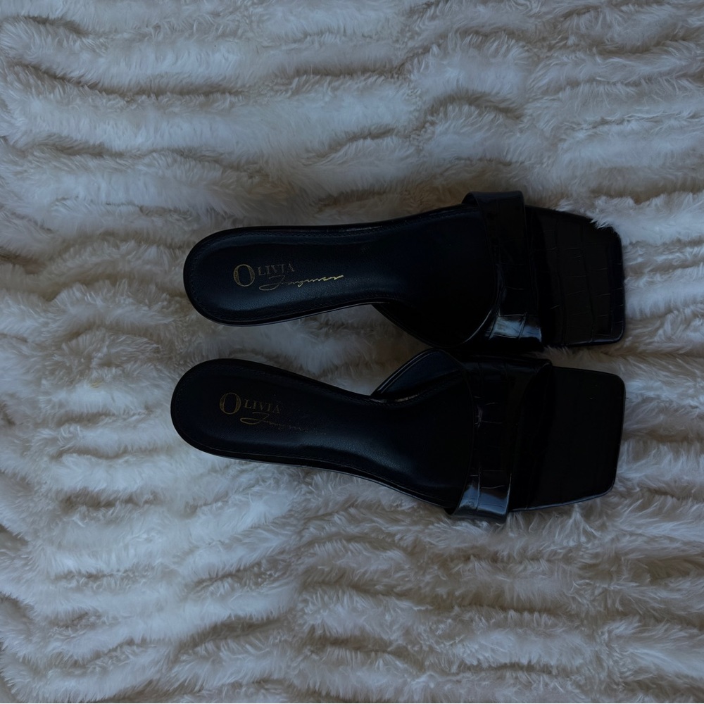 Express Black Strap Heels Faux Croc Texture Size 8.5 - Picture 3 of 8